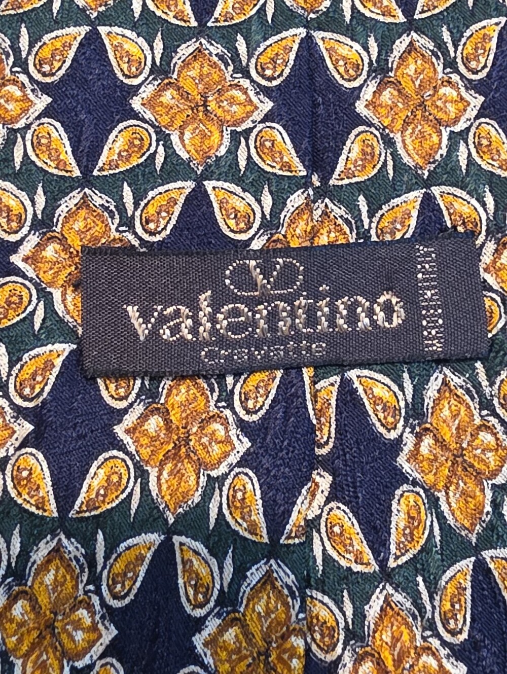 Valentino Navy and Mustard Floral Paisley Silk Tie